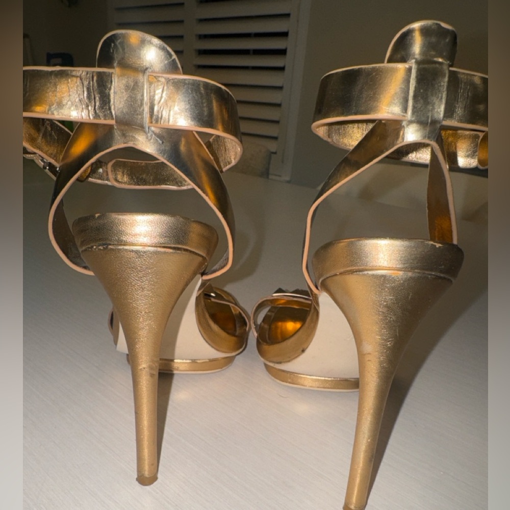 BCBG MaxAzria Rose Gold Studded Ankle Strap Stiletto Heels 5” - Picture 5 of 6